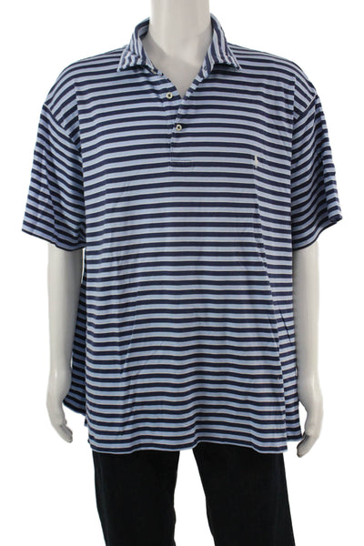 Polo Ralph Lauren Mens Dark Blue Striped Cotton Polo Short Sleeve Size 3X