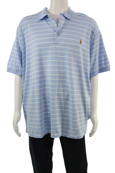 Polo Ralph Lauren Men Striped Light Blue Cotton Polo Short Sleeve Size 3X