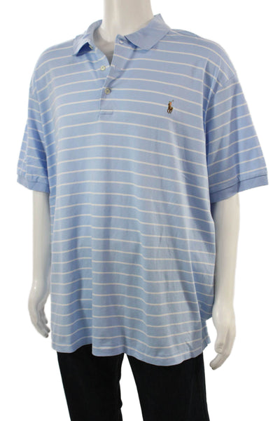 Polo Ralph Lauren Men Striped Light Blue Cotton Polo Short Sleeve Size 3X