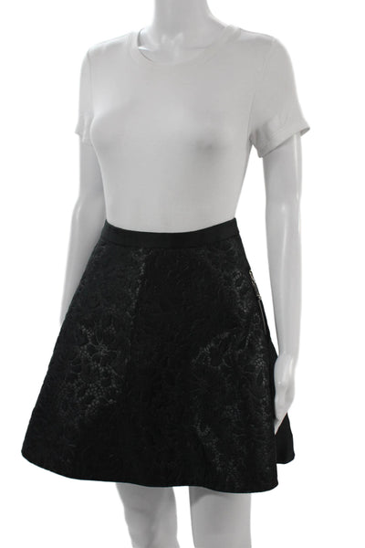 Louis Vuitton Women A-Line Mini Floral Black Skirt Size 40