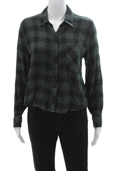 Rails Women Plaid Collared Button-Up Rayon Long Sleeve Top Dark Gray Size S