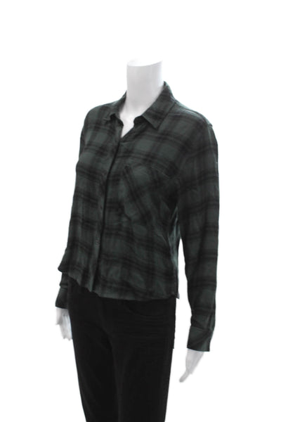 Rails Women Plaid Collared Button-Up Rayon Long Sleeve Top Dark Gray Size S