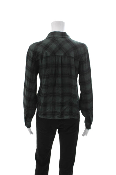 Rails Women Plaid Collared Button-Up Rayon Long Sleeve Top Dark Gray Size S