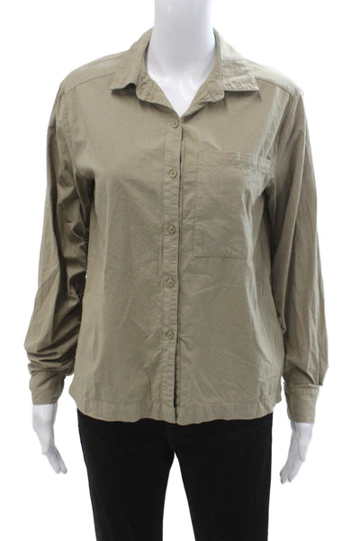 Stateside Womens Beige Cotton Collared Button Up Long Sleeve Top Basic Size XS