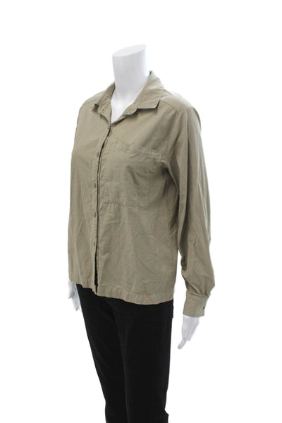 Stateside Womens Beige Cotton Collared Button Up Long Sleeve Top Basic Size XS