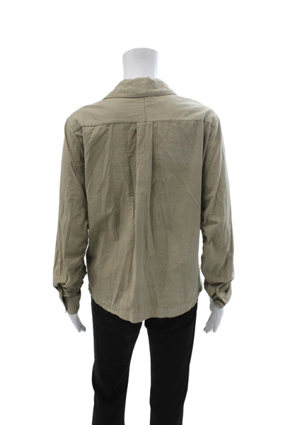 Stateside Womens Beige Cotton Collared Button Up Long Sleeve Top Basic Size XS