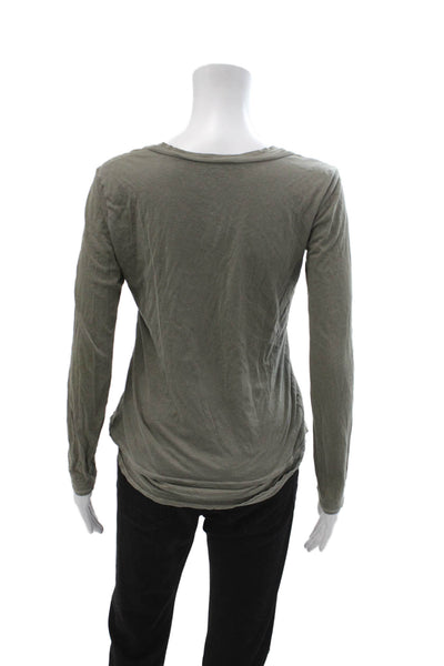 Stateside Womens Basic V Neck Gray Cotton T Shirt Long Sleeve Army Size XS