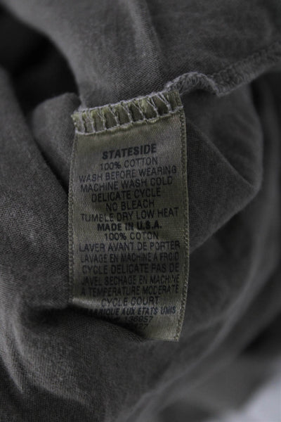 Stateside Womens Basic V Neck Gray Cotton T Shirt Long Sleeve Army Size XS