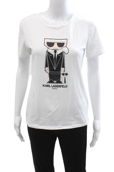 Karl Lagerfeld Women Basic White Round Neck Short Sleeve T-Shirt Size XS