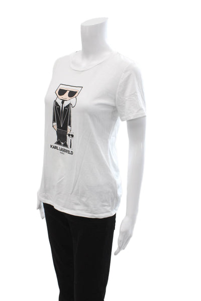 Karl Lagerfeld Women Basic White Round Neck Short Sleeve T-Shirt Size XS