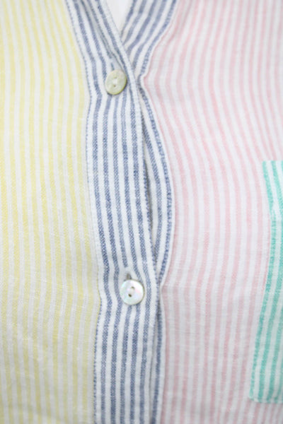Rails Womens Lt Blue Striped Collared Button-Up Linen Longsleeve Petite Size XS