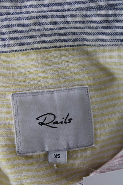 Rails Womens Lt Blue Striped Collared Button-Up Linen Longsleeve Petite Size XS