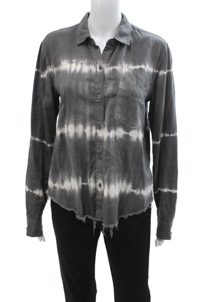 Rails Womens Tops Collared Long Sleeve Button-Up Dark Gray Lyocell Linen Size S