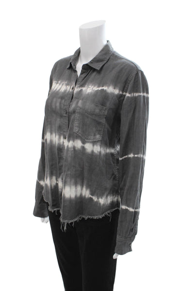 Rails Womens Tops Collared Long Sleeve Button-Up Dark Gray Lyocell Linen Size S