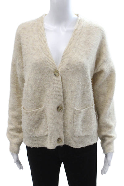 Sundry Unisex Cardigan Beige V-Neck Button Heart Graphic Long Sleeve Size 0