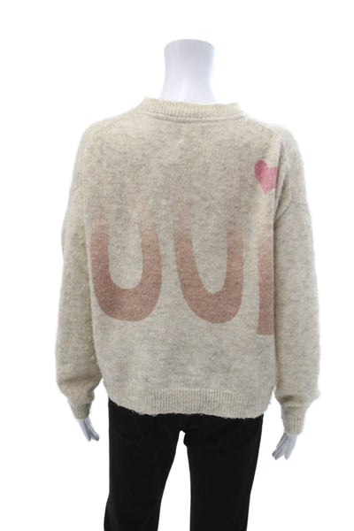 Sundry Unisex Cardigan Beige V-Neck Button Heart Graphic Long Sleeve Size 0