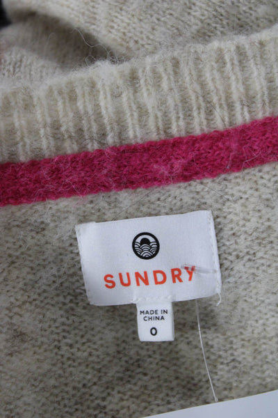 Sundry Unisex Cardigan Beige V-Neck Button Heart Graphic Long Sleeve Size 0