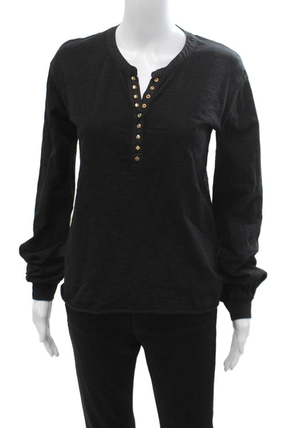 Nation LTD Womens Basic Black Cotton Button-Up Top Long Sleeve Size XS