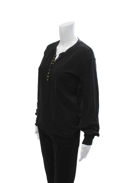 Nation LTD Womens Basic Black Cotton Button-Up Top Long Sleeve Size XS