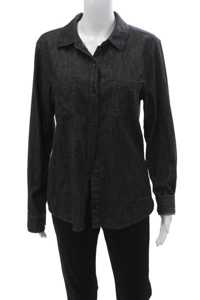 AG Adriano Goldschmied Women Dark Gray Cotton Button-Up Top Long Sleeve Size S