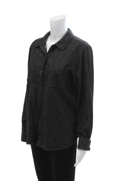 AG Adriano Goldschmied Women Dark Gray Cotton Button-Up Top Long Sleeve Size S