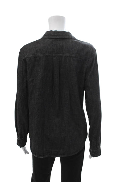 AG Adriano Goldschmied Women Dark Gray Cotton Button-Up Top Long Sleeve Size S