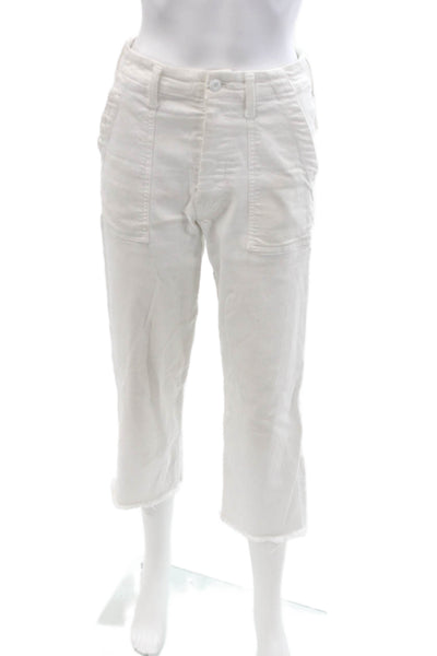 Mother Womens Cropped Cargo Pants White High Rise Button Fly Size 23