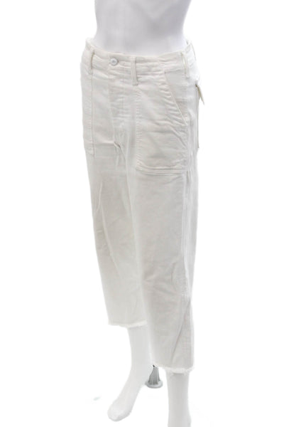 Mother Womens Cropped Cargo Pants White High Rise Button Fly Size 23