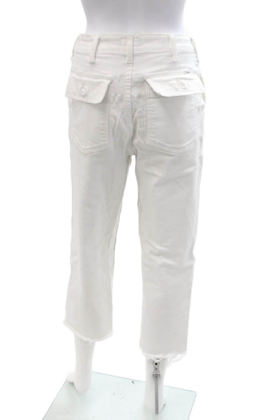 Mother Womens Cropped Cargo Pants White High Rise Button Fly Size 23
