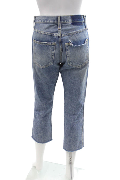 Amo Unisex Cropped Straight Blue Jeans 100% Cotton Button Size 24