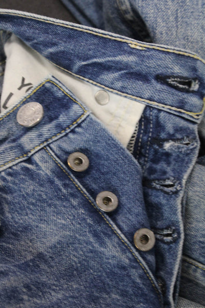 Amo Unisex Cropped Straight Blue Jeans 100% Cotton Button Size 24