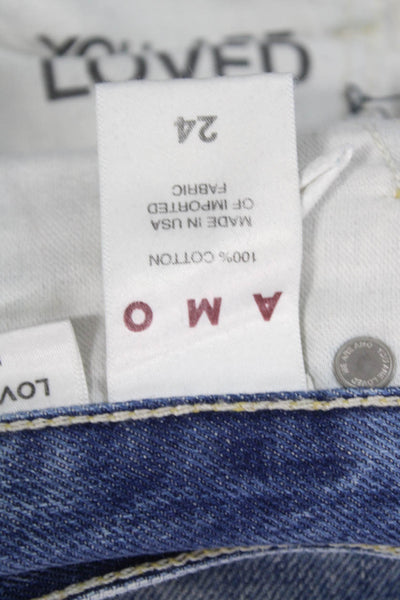 Amo Unisex Cropped Straight Blue Jeans 100% Cotton Button Size 24