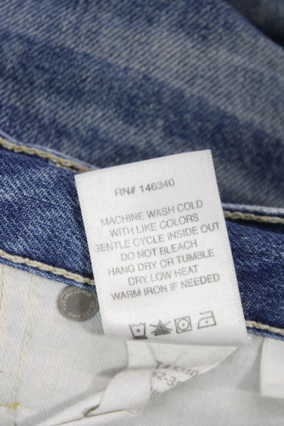 Amo Unisex Cropped Straight Blue Jeans 100% Cotton Button Size 24