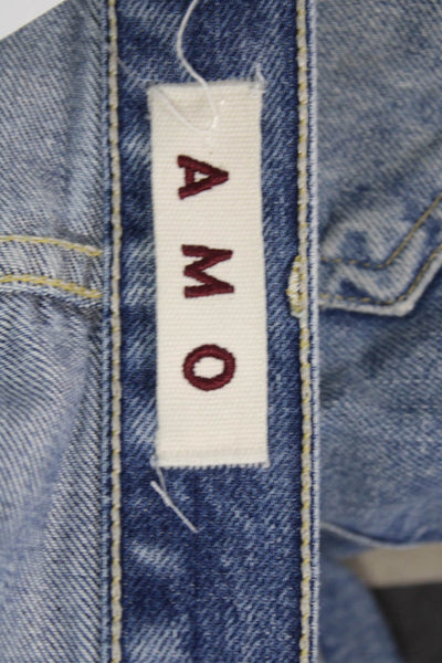 Amo Unisex Cropped Straight Blue Jeans 100% Cotton Button Size 24