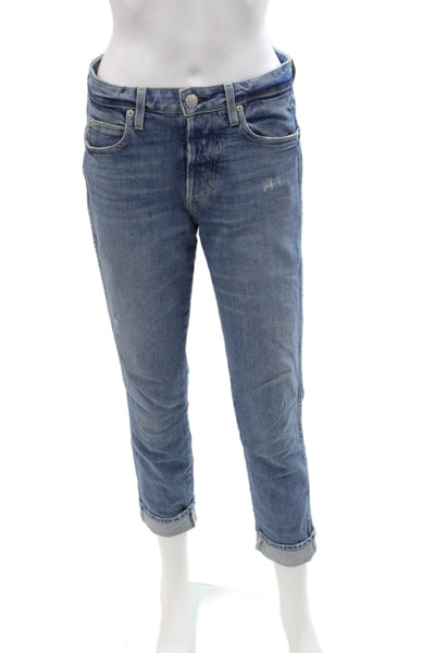 Amo Women Ankle Cropped High Rise Blue Jeans Button Fly Size 25