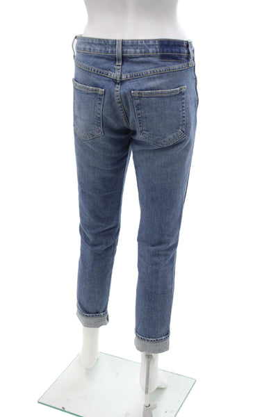 Amo Women Ankle Cropped High Rise Blue Jeans Button Fly Size 25
