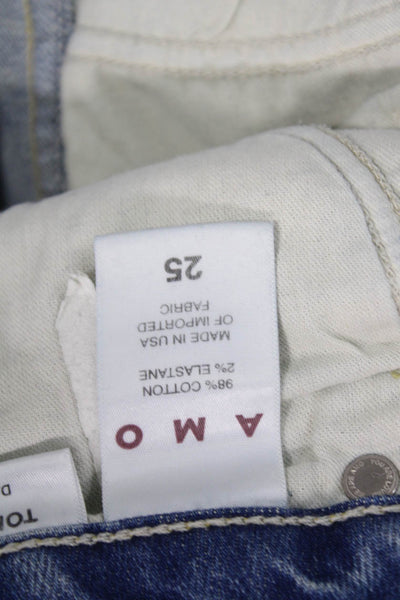 Amo Women Ankle Cropped High Rise Blue Jeans Button Fly Size 25
