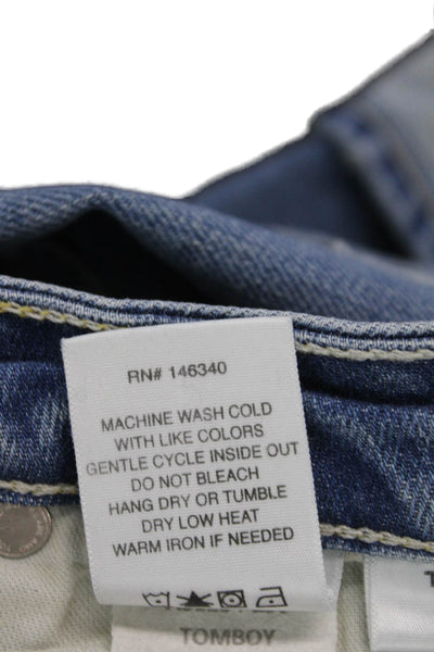 Amo Women Ankle Cropped High Rise Blue Jeans Button Fly Size 25