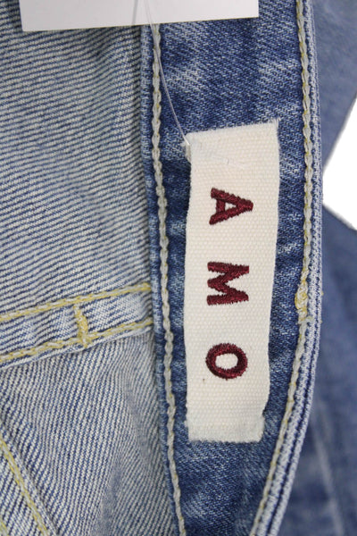 Amo Women Ankle Cropped High Rise Blue Jeans Button Fly Size 25