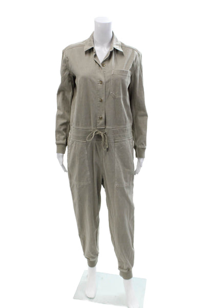 James Perse Women Jumpsuit Beige V Neck Long Sleeve Size 2