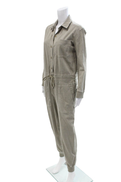 James Perse Women Jumpsuit Beige V Neck Long Sleeve Size 2