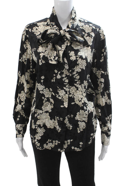Rebecca Taylor Women Floral Black Silk Blend Button-Up Blouse Size S