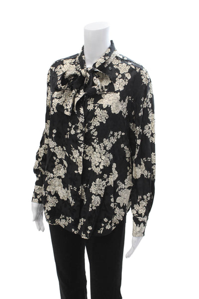 Rebecca Taylor Women Floral Black Silk Blend Button-Up Blouse Size S