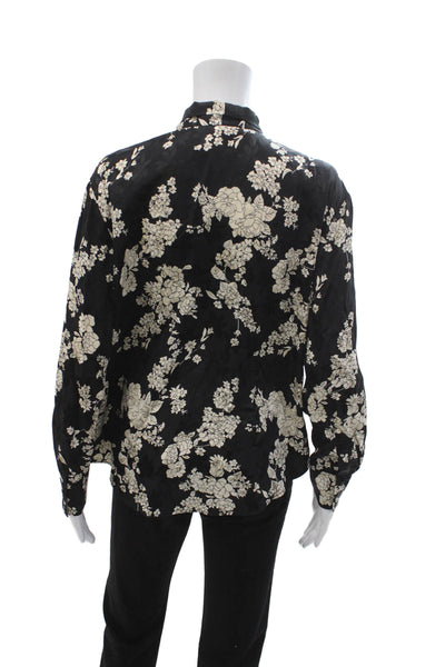 Rebecca Taylor Women Floral Black Silk Blend Button-Up Blouse Size S