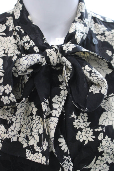 Rebecca Taylor Women Floral Black Silk Blend Button-Up Blouse Size S