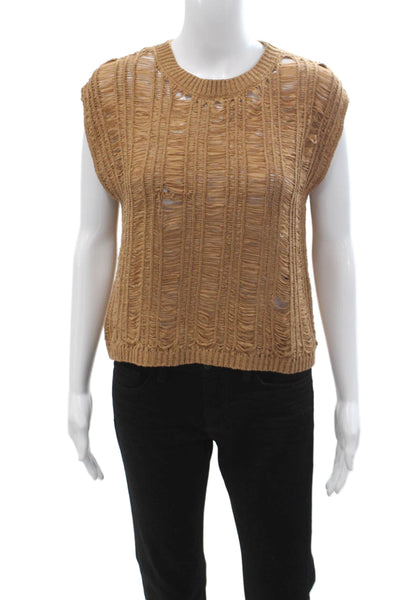 Zara Unisex Bohemian Sleeveless Crew Neck Pullover Sweater Brown Size M