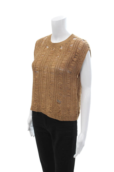 Zara Unisex Bohemian Sleeveless Crew Neck Pullover Sweater Brown Size M