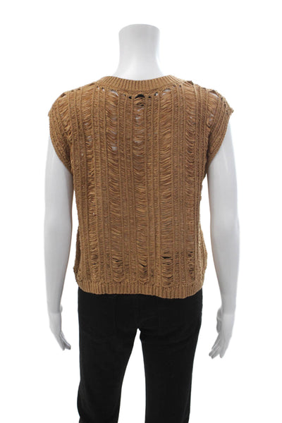 Zara Unisex Bohemian Sleeveless Crew Neck Pullover Sweater Brown Size M