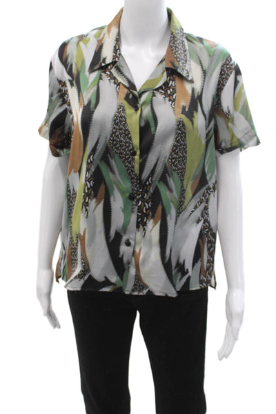 The Line Women Collared Short Sleeve Button Up Blouse Black Silk Blend Size M