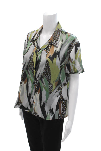 The Line Women Collared Short Sleeve Button Up Blouse Black Silk Blend Size M